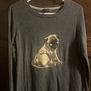 The Limited Charcoal Knit Top, Sequin Pug, Size L
